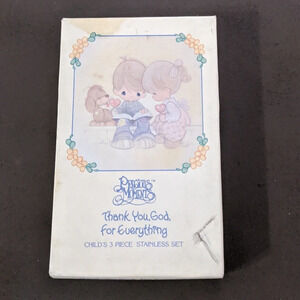 VTG Precious Moments Childs Stainless Fork Spoon Knife Set New Baby Gift Shower